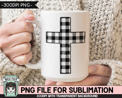 Plaid Cross SUBLIMATION design PNG, Easter Sublimation, Christian sublimation download, Religious png file, Black White Buffalo Plaid Cross png Sublimation Wild Pilot 