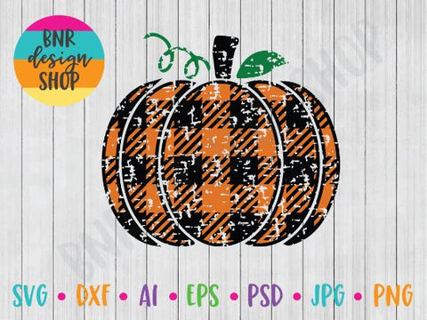 Plaid Distressed Fall Pumpkin SVG SVG BNRDesignShop 