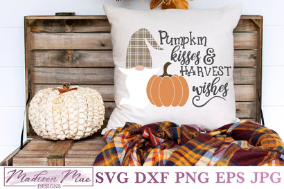 Plaid Fall Gnome SVG, Pumpkin Kisses and Harvest Wishes SVG Madison Mae Designs 