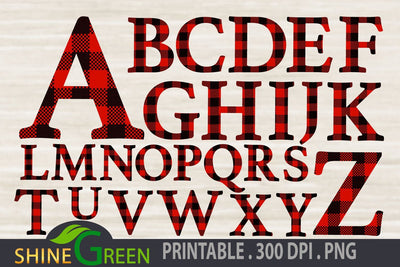 Plaid Letter PNG for Print, Sublimation, Buffalo Plaid Font, Alphabet Set Sublimation Shine Green Art 