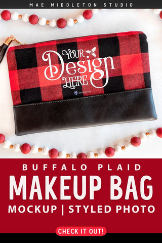 Plaid Makeup Bag Mockup | styled photo Mock Up Photo Mae Middleton Studio 