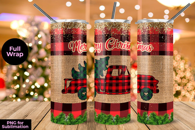 Plaid Truck & Chirstmas tree Sublimation Tumbler Template 20 oz Sublimation Sublimatiz Designs 