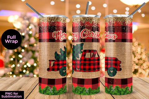 Plaid Truck & Chirstmas tree Sublimation Tumbler Template 20 oz Sublimation Sublimatiz Designs 