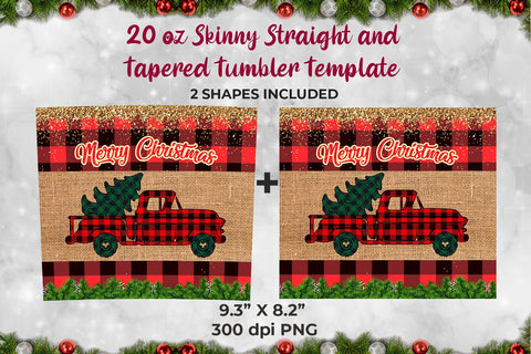 Plaid Truck & Chirstmas tree Sublimation Tumbler Template 20 oz Sublimation Sublimatiz Designs 
