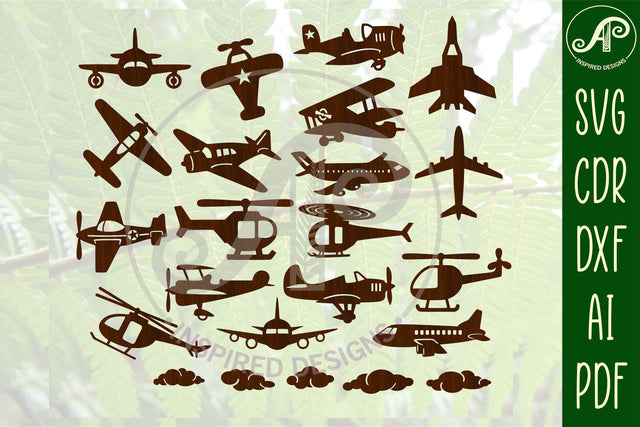 Plane and helicopter designs, 18 laser cut shapes SVG SVG APInspireddesigns 