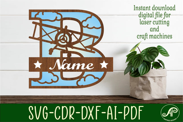 Plane Capital Monogram Letter B SVG Cut SVG APInspireddesigns 