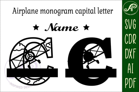 Plane Capital Monogram Letter C SVG Cut SVG APInspireddesigns 