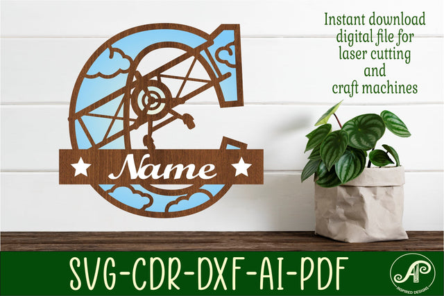 Plane Capital Monogram Letter C SVG Cut SVG APInspireddesigns 