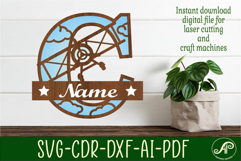 Plane Capital Monogram Letter C SVG Cut SVG APInspireddesigns 