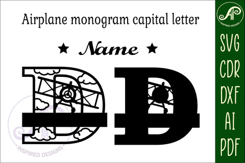 Plane Capital Monogram Letter D SVG Cut SVG APInspireddesigns 