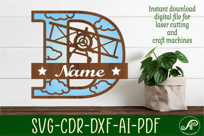 Plane Capital Monogram Letter D SVG Cut SVG APInspireddesigns 