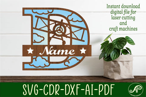 Plane Capital Monogram Letter D SVG Cut SVG APInspireddesigns 
