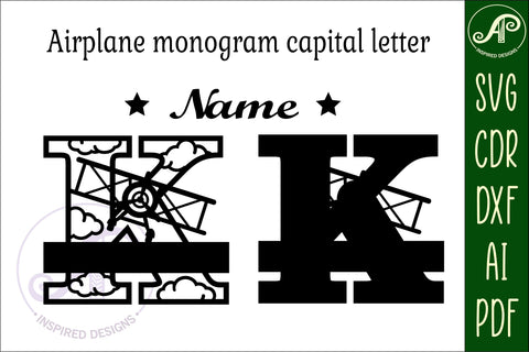 Plane Capital Monogram Letter K SVG Cut SVG APInspireddesigns 