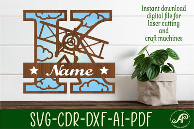 Plane Capital Monogram Letter K SVG Cut SVG APInspireddesigns 