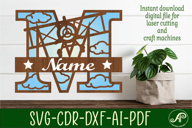 Plane Capital Monogram Letter M SVG Cut SVG APInspireddesigns 