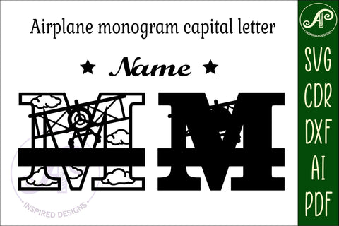 Plane Capital Monogram Letter M SVG Cut SVG APInspireddesigns 