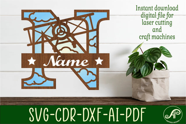 Plane Capital Monogram Letter N SVG Cut SVG APInspireddesigns 