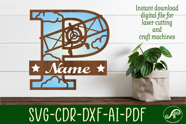 Plane Capital Monogram Letter P SVG Cut SVG APInspireddesigns 