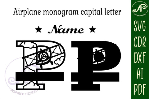 Plane Capital Monogram Letter P SVG Cut SVG APInspireddesigns 