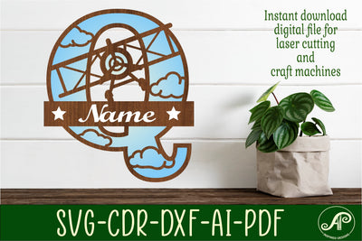 Plane Capital Monogram Letter Q SVG Cut SVG APInspireddesigns 