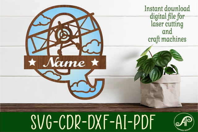 Plane Capital Monogram Letter Q SVG Cut SVG APInspireddesigns 