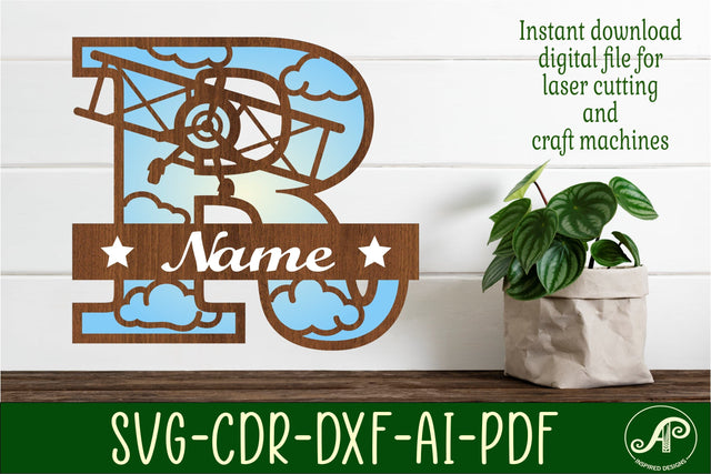 Plane Capital Monogram Letter R SVG Cut SVG APInspireddesigns 