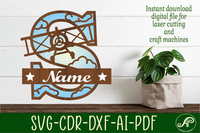 Plane Capital Monogram Letter S SVG Cut SVG APInspireddesigns 