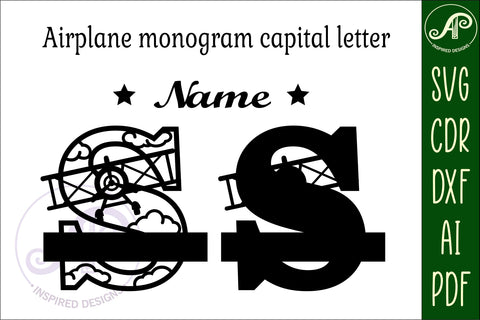 Plane Capital Monogram Letter S SVG Cut SVG APInspireddesigns 