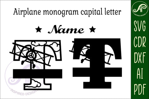 Plane Capital Monogram Letter T SVG Cut SVG APInspireddesigns 