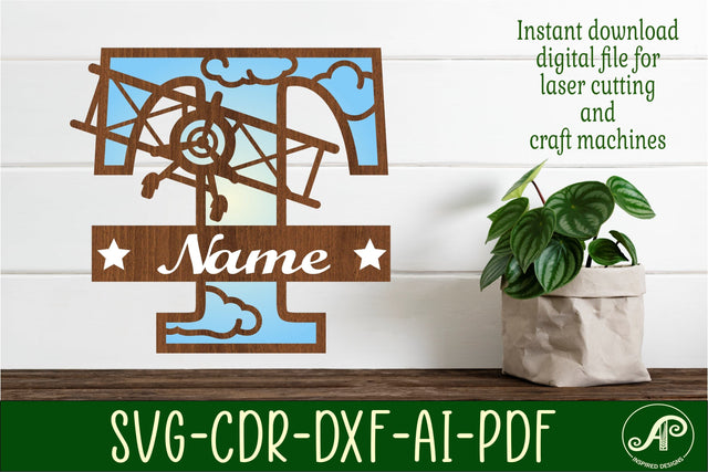 Plane Capital Monogram Letter T SVG Cut SVG APInspireddesigns 