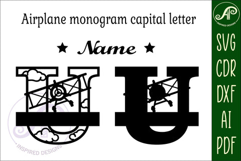 Plane Capital Monogram Letter U SVG Cut SVG APInspireddesigns 