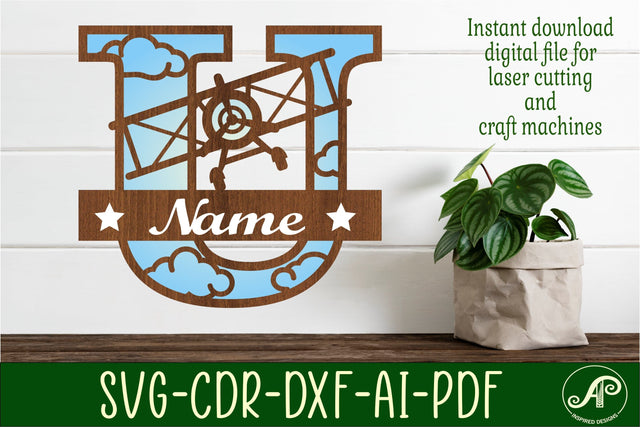 Plane Capital Monogram Letter U SVG Cut SVG APInspireddesigns 