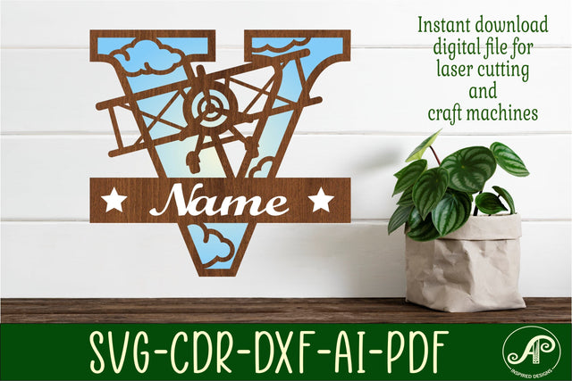 Plane Capital Monogram Letter V SVG Cut SVG APInspireddesigns 