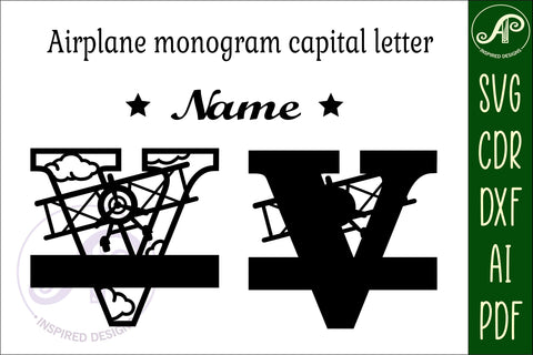 Plane Capital Monogram Letter V SVG Cut SVG APInspireddesigns 