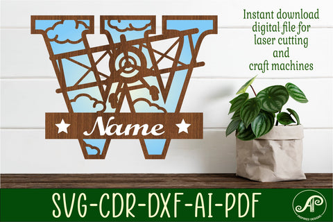 Plane Capital Monogram Letter W SVG Cut SVG APInspireddesigns 