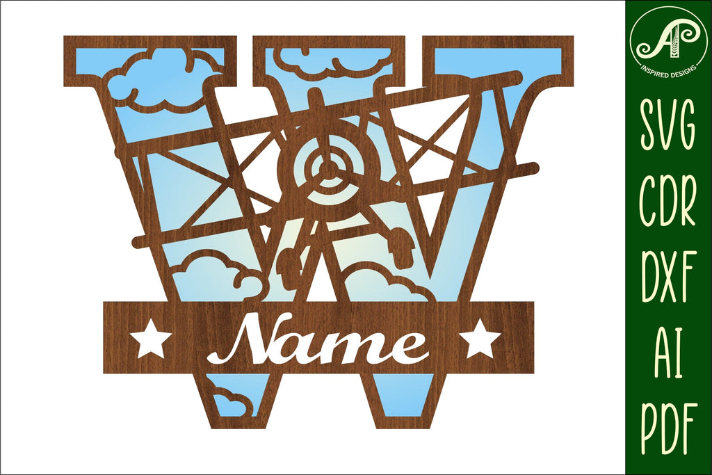 Plane Capital Monogram Letter W SVG Cut - So Fontsy