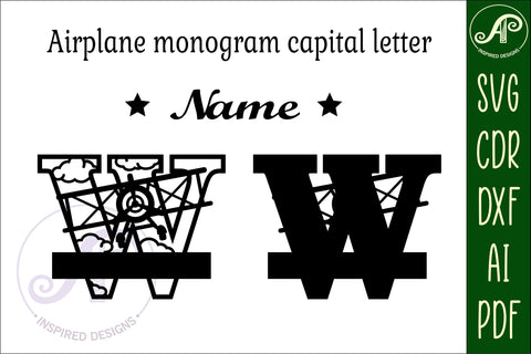 Plane Capital Monogram Letter W SVG Cut SVG APInspireddesigns 