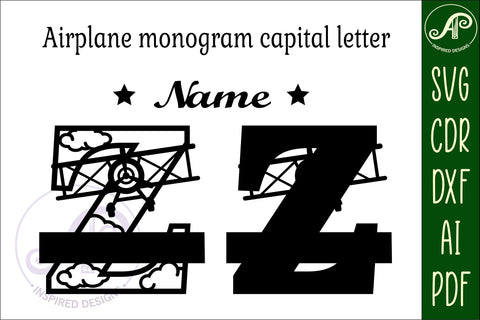 Plane Capital Monogram Letter Z SVG Cut SVG APInspireddesigns 