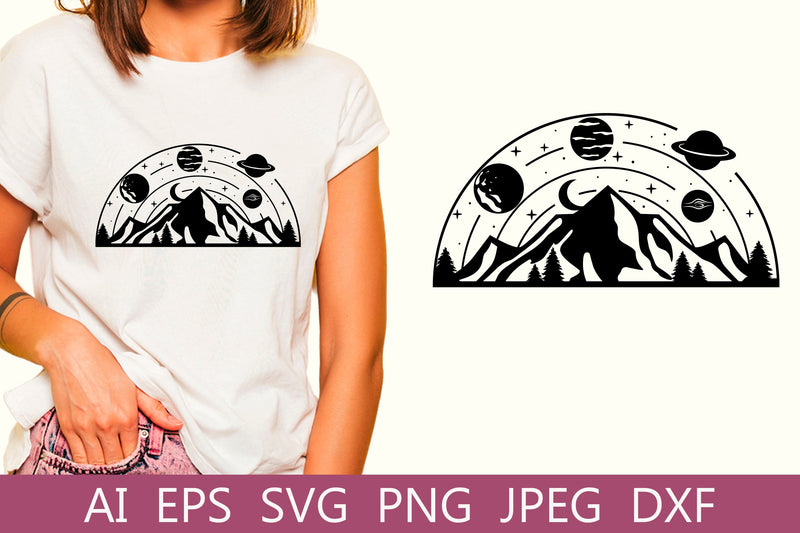 Planet cipart svg, Outdoors scene svg, Nature silhouette with mountain svg SVG AnastasiyaArtDesign 