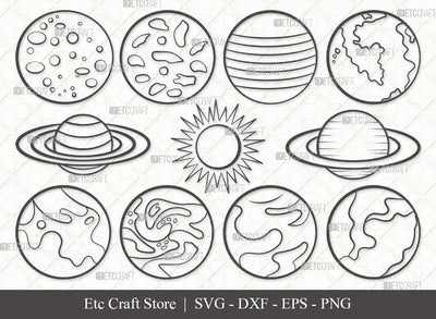 Planet Outline SVG Cut File | Earth Svg | Globe Svg | Saturn Svg | Bundle | Eps | Dxf | Png SVG ETC Craft 