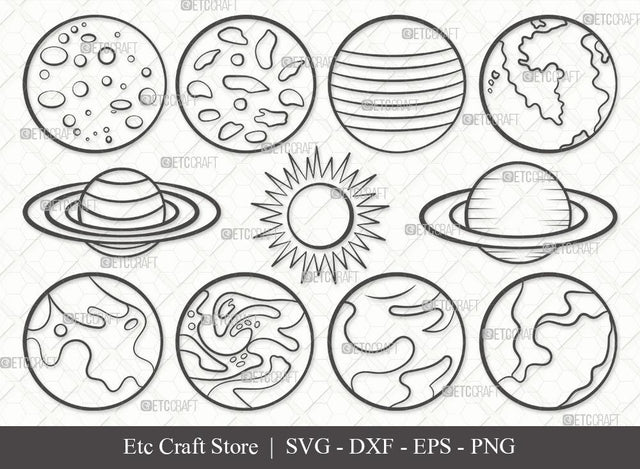 Planet Outline SVG Cut File | Earth Svg | Globe Svg | Saturn Svg | Bundle | Eps | Dxf | Png SVG ETC Craft 