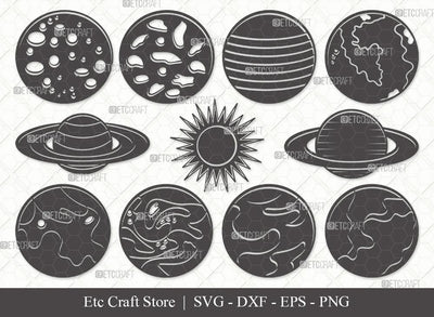 Planet Silhouette SVG Cut File | Earth Svg | Globe Svg | Saturn Svg | Bundle | Eps | Dxf | Png SVG ETC Craft 