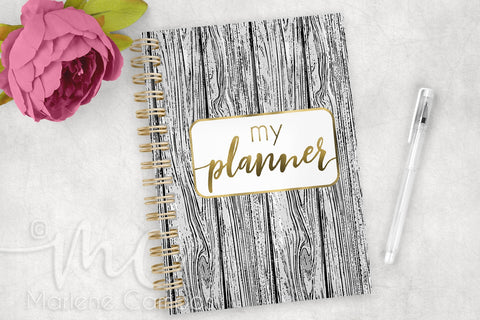 Planner Cover, Journal Cover, Notebook Cover, White wood Digital Pattern Marlene Campos 