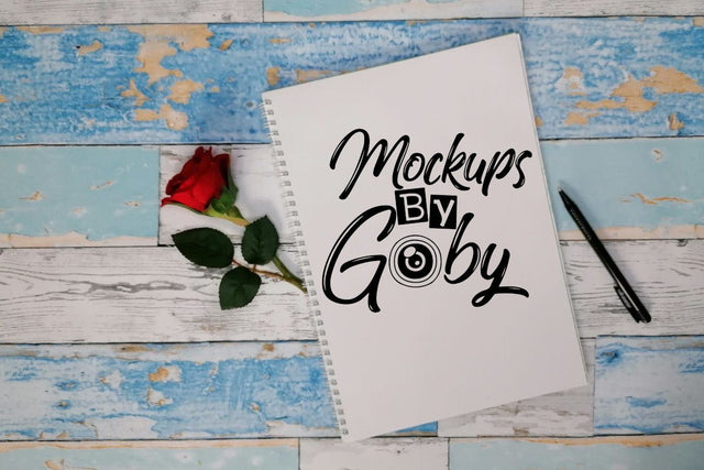Planner Mock Ups, Notebook Mockup, Paper Sheet, Valentine, Sketch Pad,Red Roses, Flat Lays Image, Mock up, Digital Templates, JPEG Image Mock Up Photo ArtStudio 
