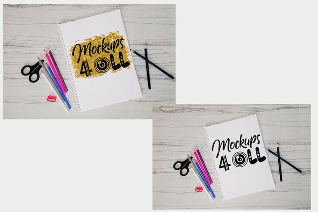 Planner Pack, White Planner Mock Up, Notebook Mockup, Paper Sheet, Sketch Pad, Flat Lays Image, Mock up, Digital Planner Templates, Gold label, Jpeg Mock Up Photo ArtStudio 