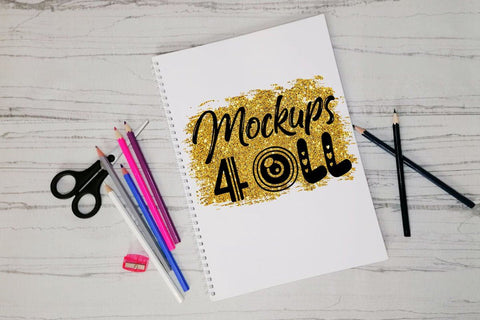 Planner Pack, White Planner Mock Up, Notebook Mockup, Paper Sheet, Sketch Pad, Flat Lays Image, Mock up, Digital Planner Templates, Gold label, Jpeg Mock Up Photo ArtStudio 