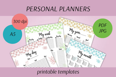 Planner Pages Set | A5 Printable Templates | Leafy Design Sublimation AnnaViolet_store 