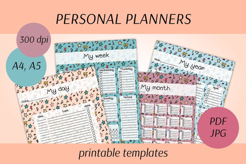 Planners Set | A4 A5 Printable Templates | Doodle Design - So Fontsy