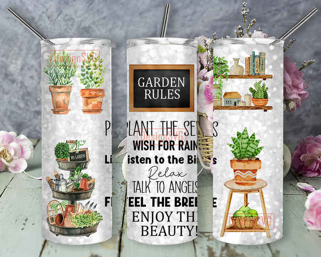 Plant 20oz Skinny Tumbler, Garden Rules Design Png, Gardening Sublimation Design, Plants Lover Tumbler Png, Digital Download Sublimation DesignSVG 