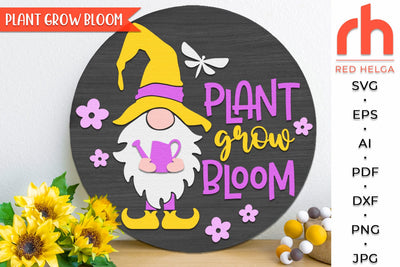 Plant Grow Bloom SVG, Round Hanger Cut File, Gnome Door Sign DXF SVG RedHelgaArt 